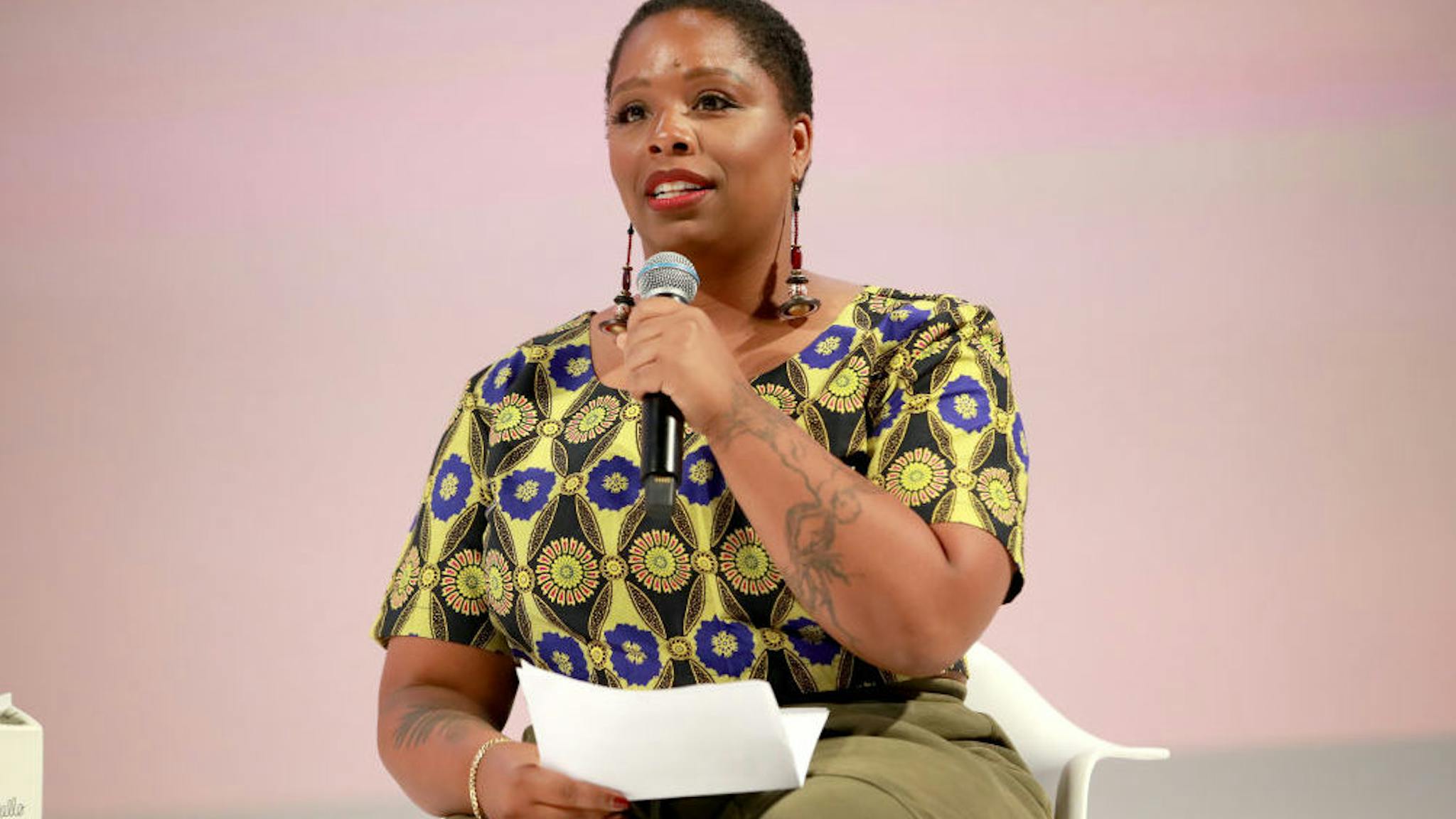Patrisse Cullors Patrisse Cullors speaks on stage at the Teen Vogue Summit 2019 at Goya Studios on November 02, 2019 in Los Angeles, California.