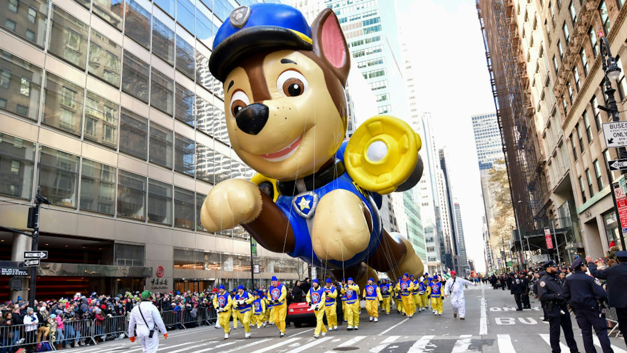 A Chase Paw Patrol balloon seen at the 93rd Annual Macy's Thanksgiving Day Parade on November 28, 2019 in New York City.