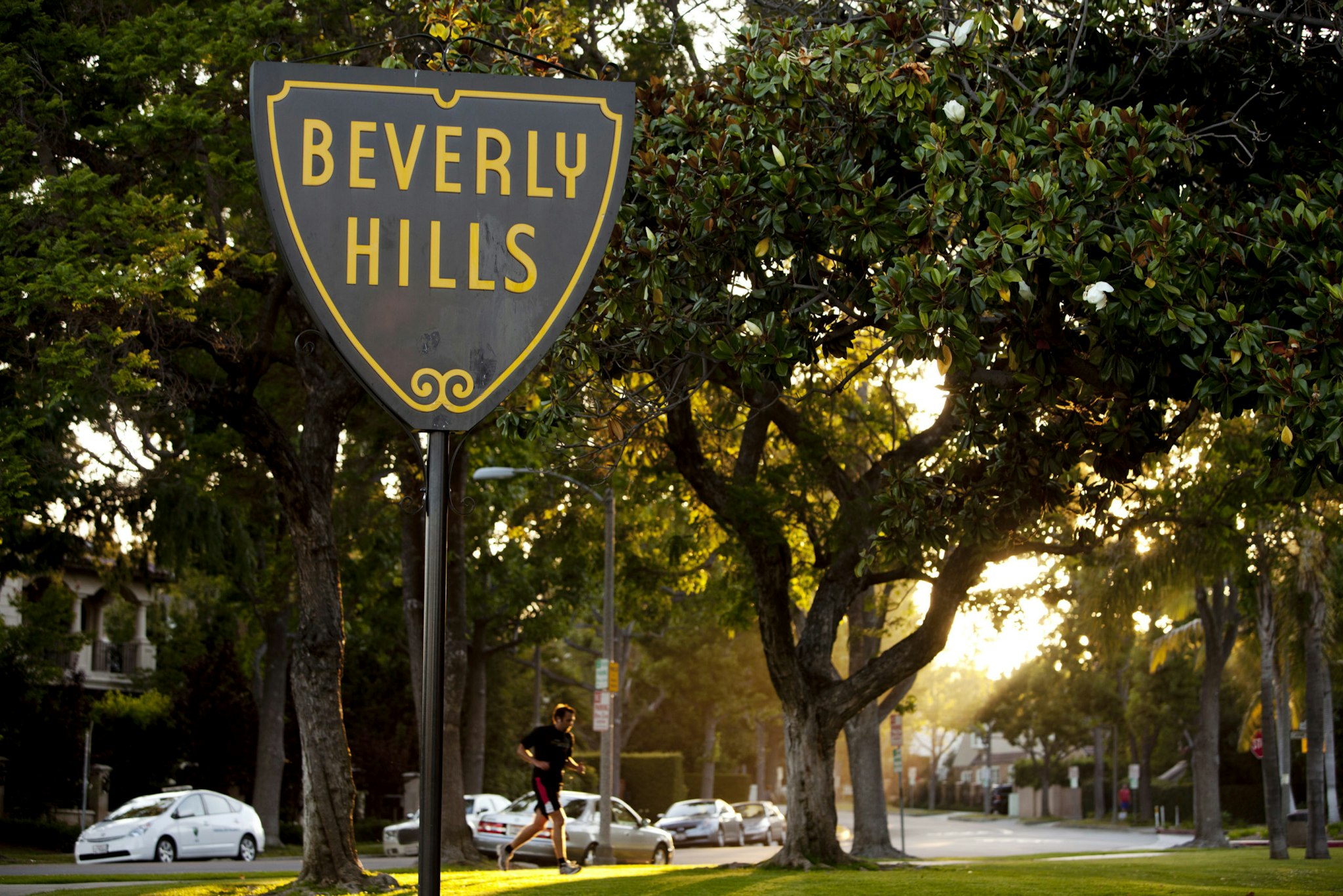 The official seal of the city of Beverly Hills is displayed on a sign in Beverly Hills, California, U.S., on Tuesday, July 26, 2011. Global sales of luxury goods may rise 8 percent in 2011 excluding currency swings as demand strengthens in the U.S. and Europe and emerging-market shoppers splurge, Bain & Co. estimated in May. Photographer: Konrad Fiedler/Bloomberg via Getty Images