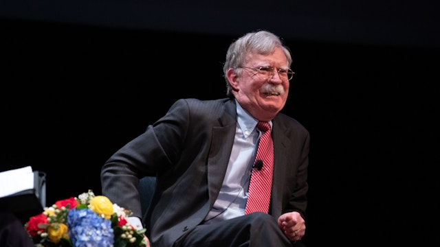 Former National Security adviser John Bolton speaks on stage during a public discussion at Duke University in Durham, North Carolina on February 17, 2020. - Bolton was invited to the school to discuss national security weeks after he was thought of as a key witness in the impeachment trial of President Donald Trump. (Photo by Logan Cyrus / AFP) (Photo by LOGAN CYRUS/AFP via Getty Images)