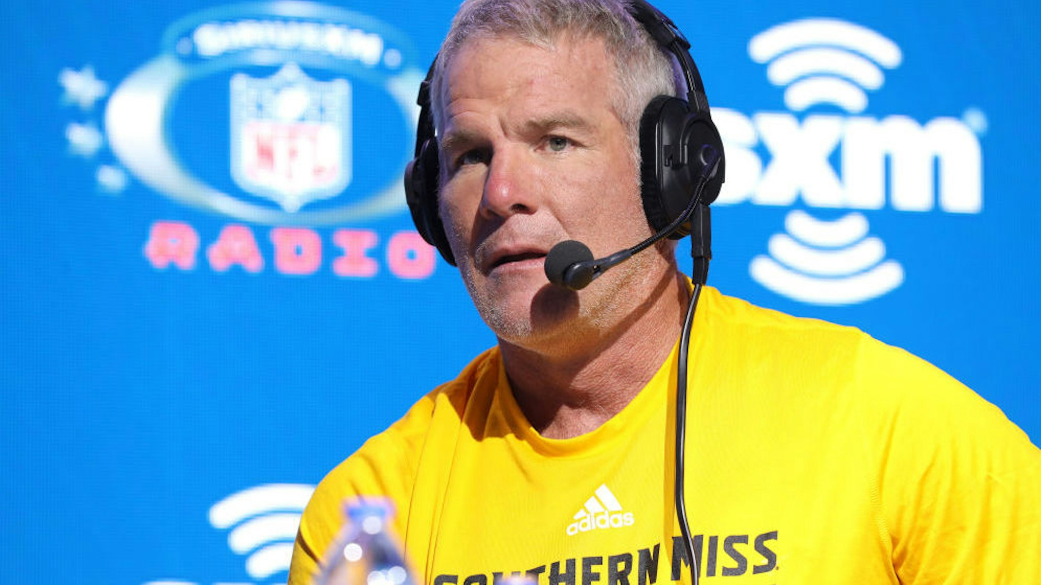 Former NFL player Brett Favre speaks onstage during day 3 of SiriusXM at Super Bowl LIV on January 31, 2020 in Miami, Florida.
