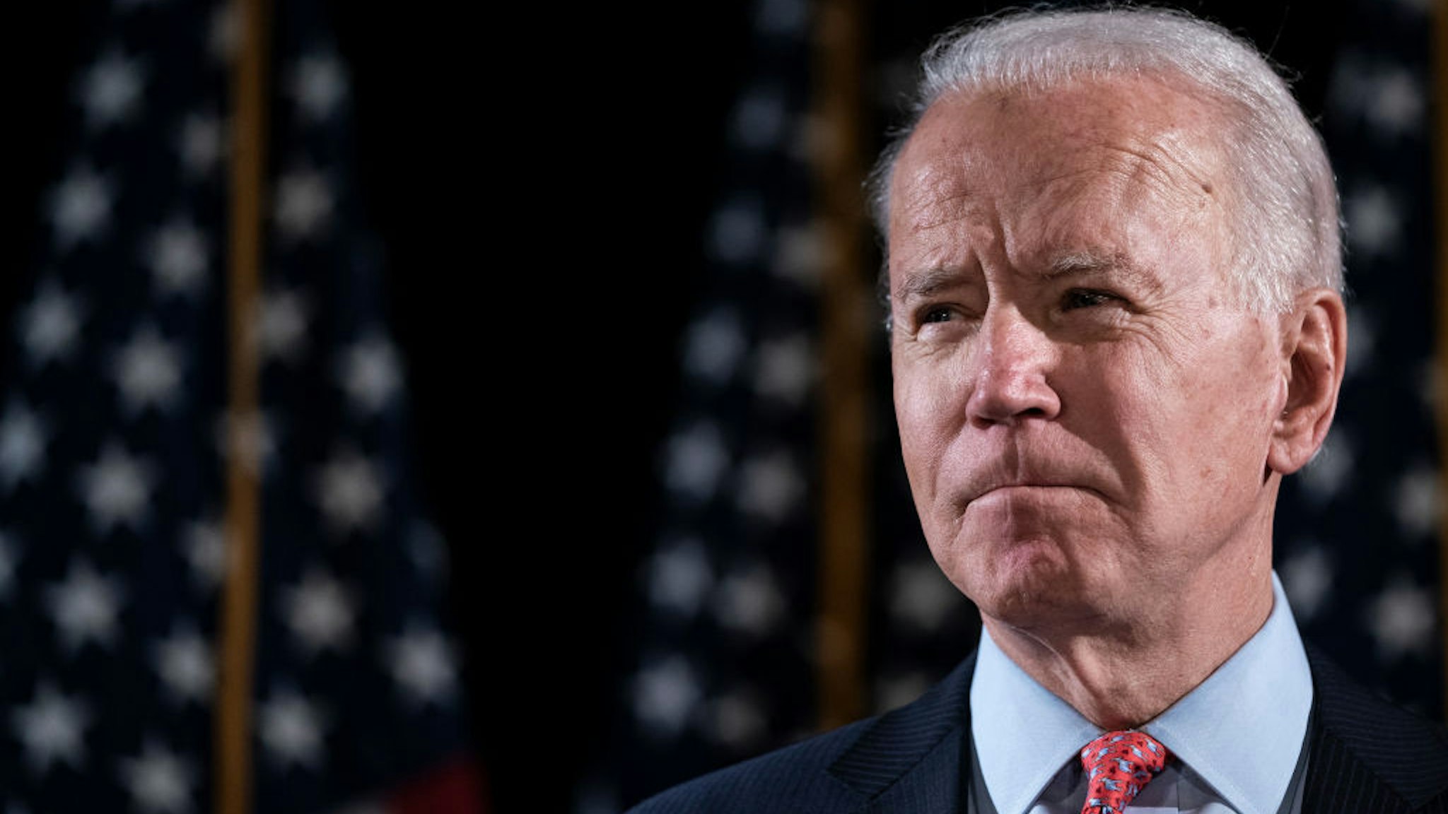 Democratic presidential candidate former Vice President Joe Biden delivers remarks about the coronavirus outbreak, at the Hotel Du Pont March 12, 2020 in Wilmington, Delaware.