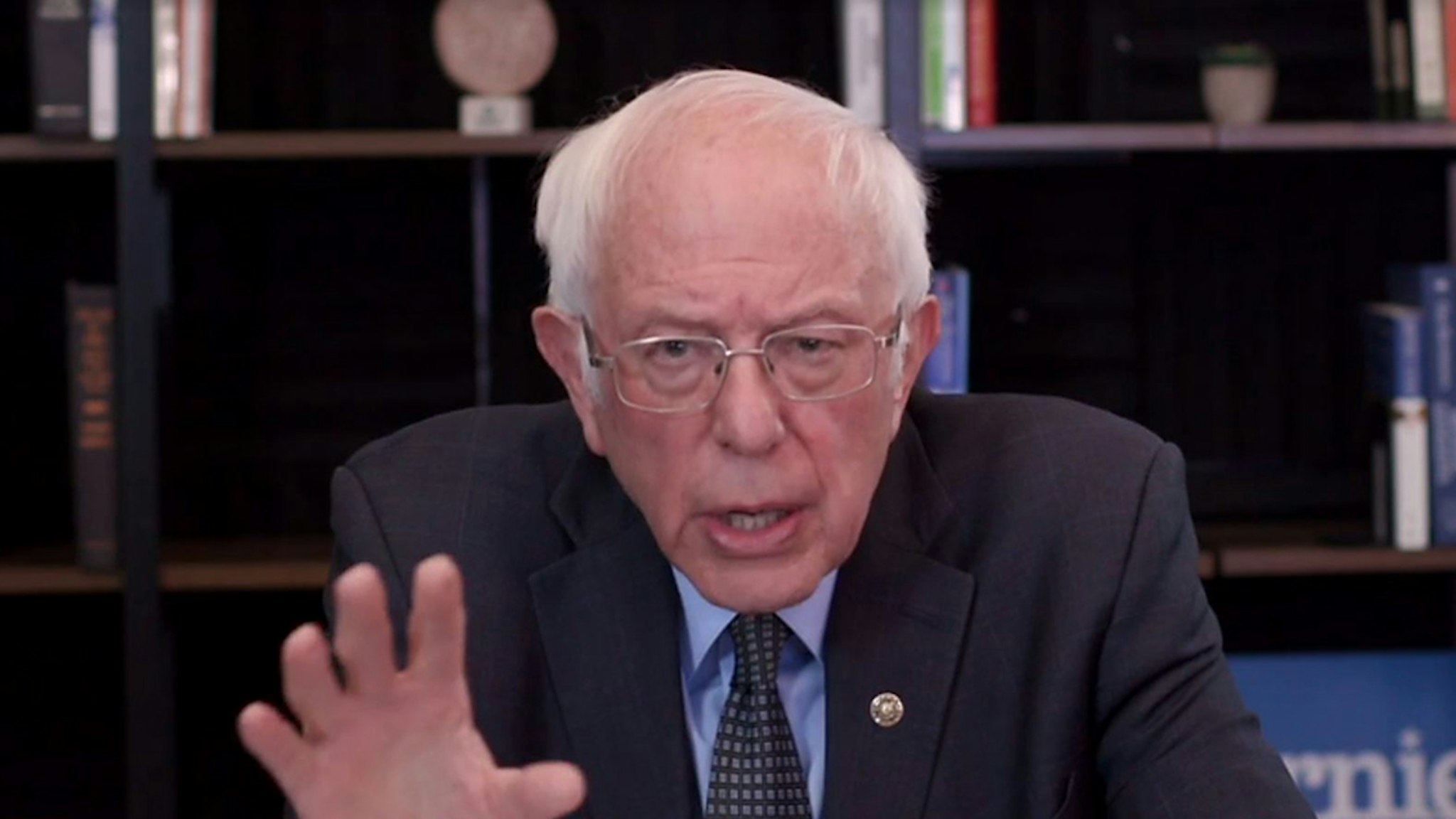 WASHINGTON, DC - MARCH 17: In this screengrab taken from a berniesanders.com webcast, Democratic presidential candidate Sen. Bernie Sanders (I-VT) talks about his plan to deal with the coronavirus pandemic on March 17, 2020 in Washington, D.C. Businesses are being severely impacted, schools are closing temporarily and large events are being postponed as the COVID-19 virus continues to spread across the country. (Photo by berniesanders.com via Getty Images)