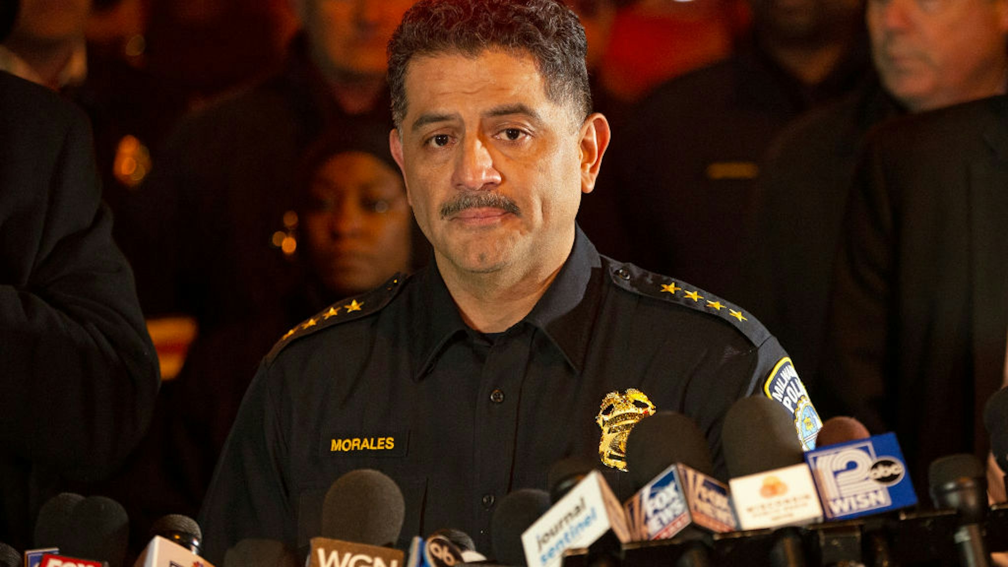Milwaukee Police Chief Alfonso Morales speaks to the media following a shooting at the Molson Coors Brewing Co. campus on February 26, 2020 in Milwaukee, Wisconsin.