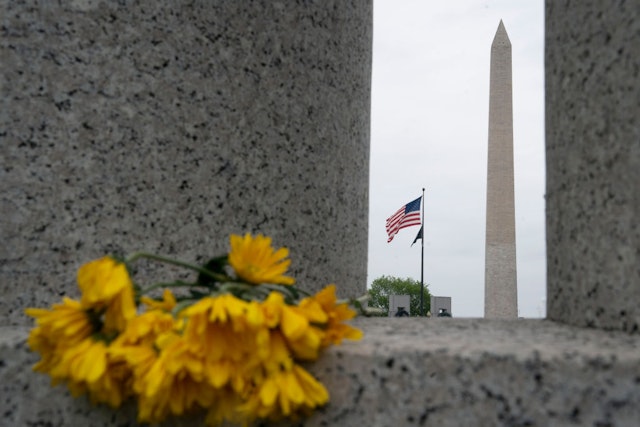 Photo taken on April 28, 2020 shows the Washington Monument in Washington D.C., the United States.