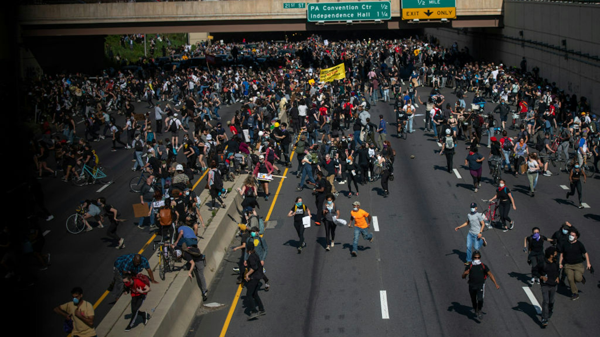 Protesters away from tear gas after a march through Center City on June 1, 2020 in Philadelphia, Pennsylvania. Demonstrations have erupted all across the country in response to George Floyd's death in Minneapolis, Minnesota while in police custody a week ago.