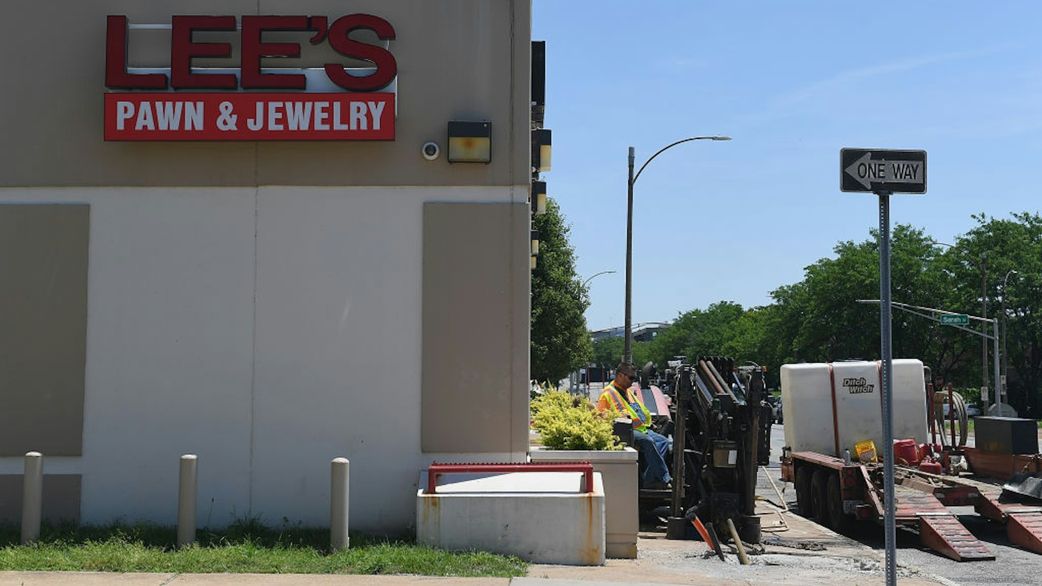 Construction is being done outside Lee's Pawn and Jewelry where David Dorn, a 77-year-old retired police captain who was murdered during overnight rioting, on June 2, 2020 in St Louis, Missouri.