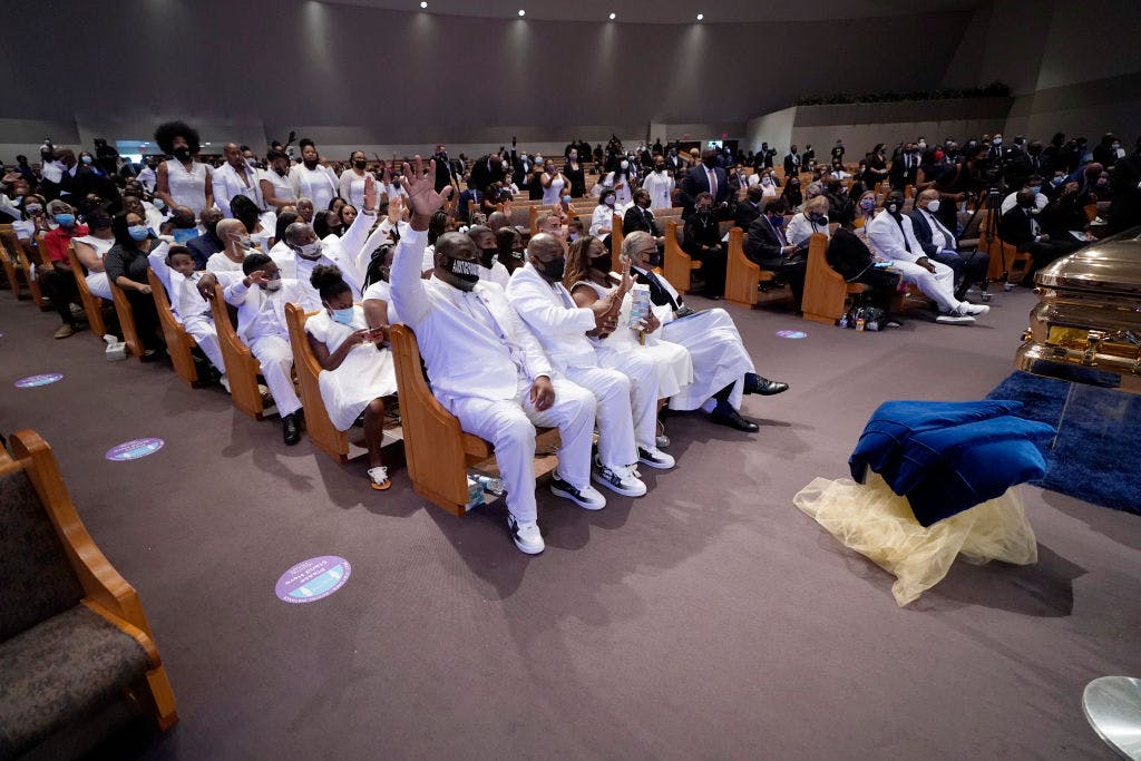 Family and friends attend the funeral service for George Floyd in the chapel at the Fountain of Praise church June 9, 2020 in Houston, Texas.