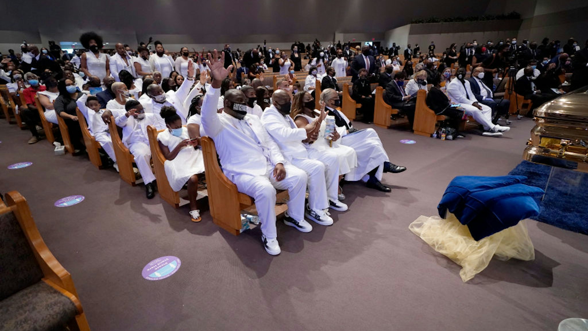 Family and friends attend the funeral service for George Floyd in the chapel at the Fountain of Praise church June 9, 2020 in Houston, Texas.