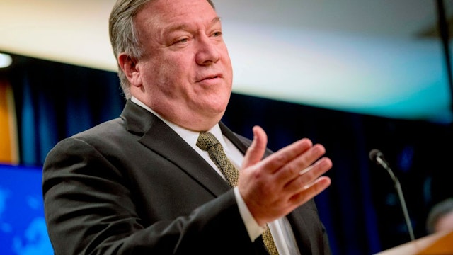 Secretary of State Mike Pompeo speaks during a news conference at the State Department in Washington,DC on June 10, 2020.