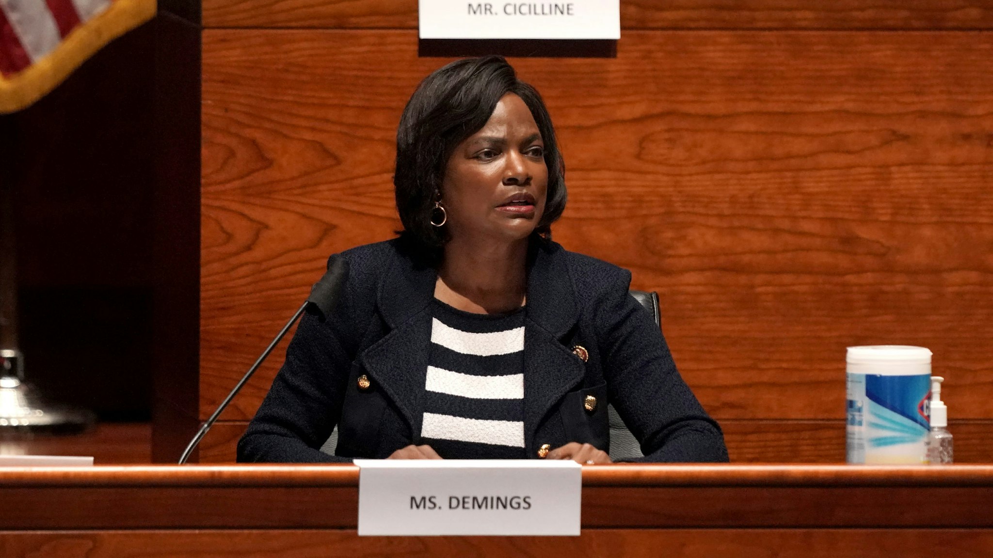 WASHINGTON, DC - JUNE 10: U.S. Rep. Val Demings (D-FL) questions witnesses at a House Judiciary Committee hearing on police brutality and racial profiling on June 10, 2020 in Washington, DC. George Floyd died May 25 while in Minneapolis police custody, sparking worldwide protests. (Photo by Greg Nash-Pool/Getty Images)