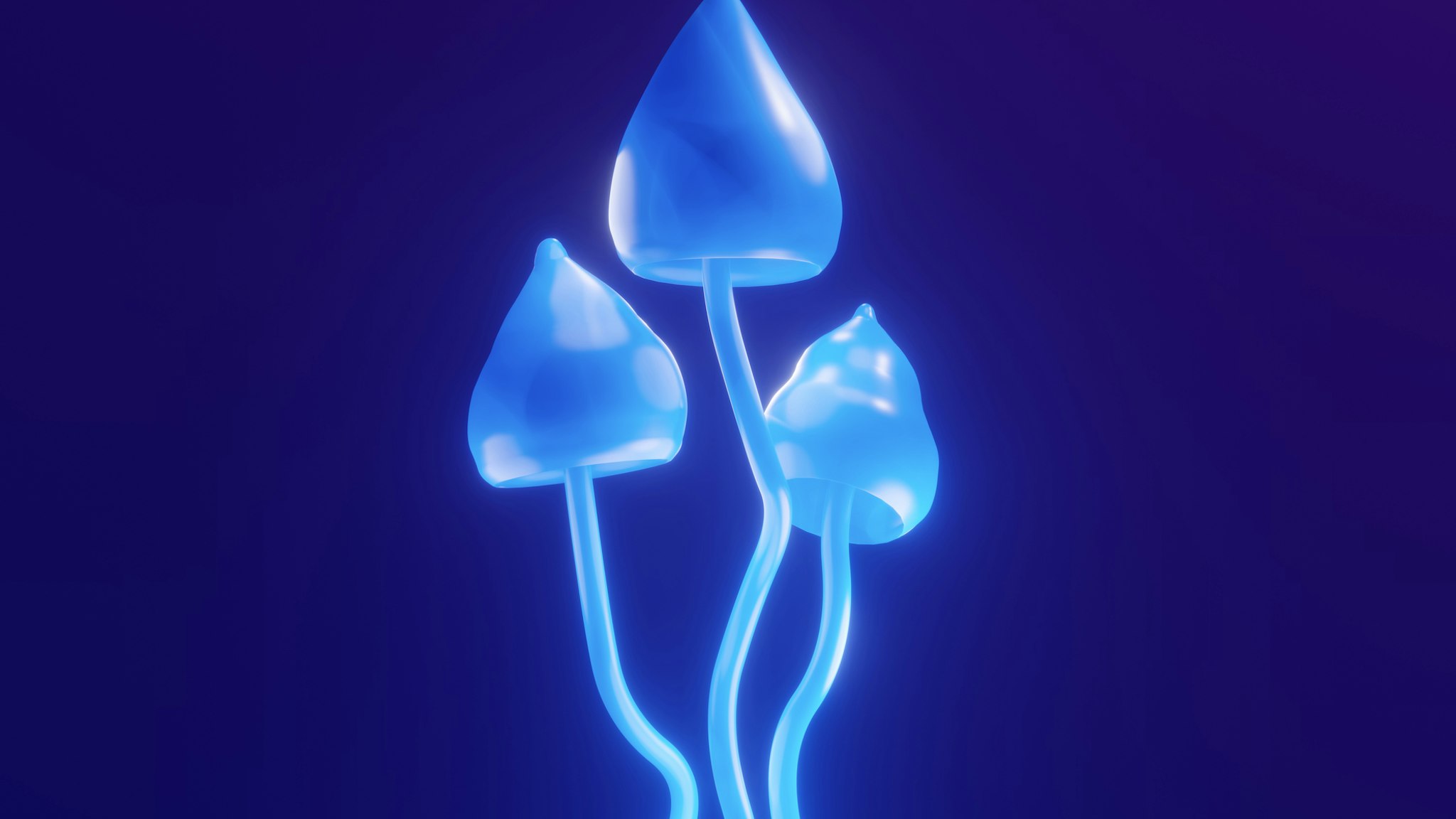 Three dimensional render of blue glowing liberty caps (Psilocybe semilanceata) - stock illustration