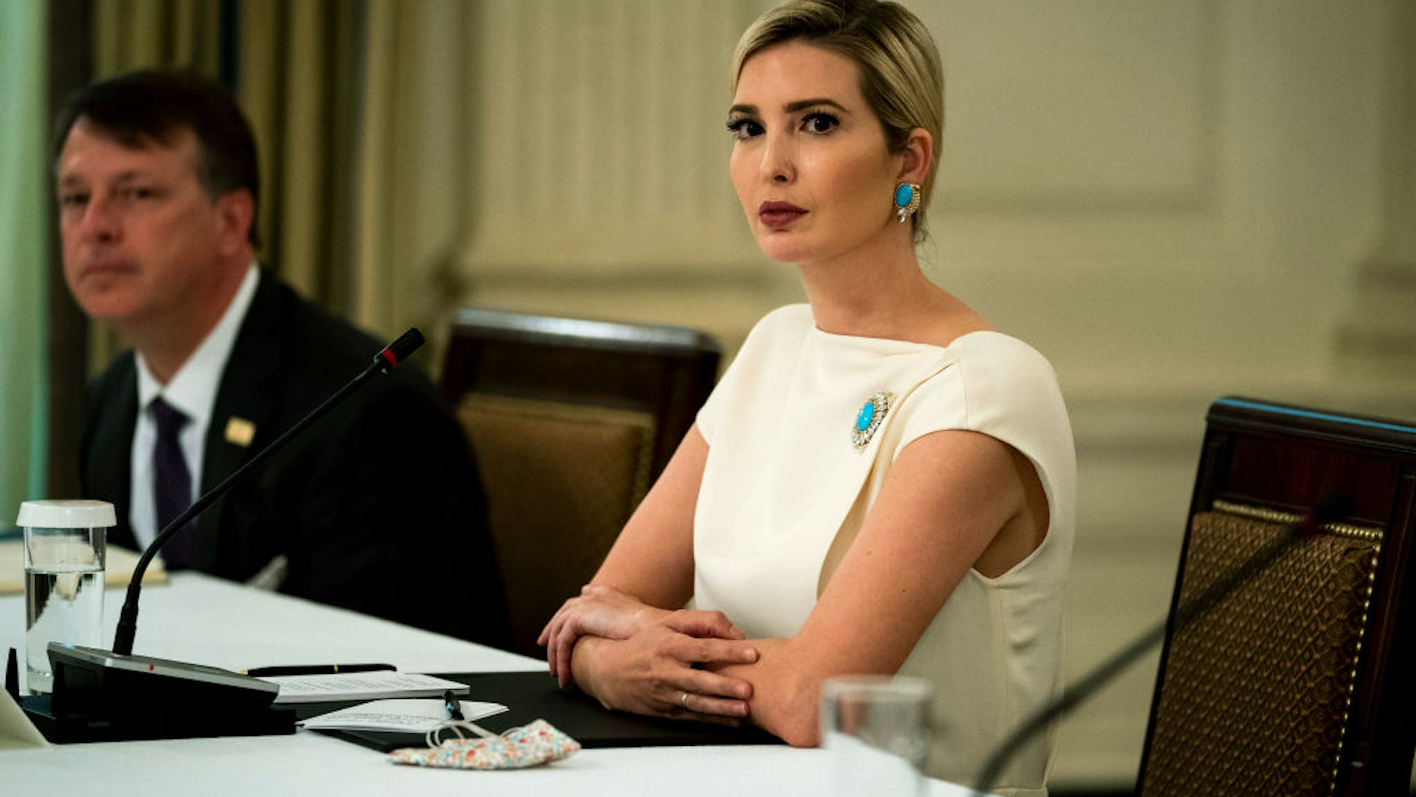 Ivanka Trump, first daughter and adviser to President Donald Trump listens during a roundtable in the State Dining Room of the White House May 18, 2020 in Washington, DC.