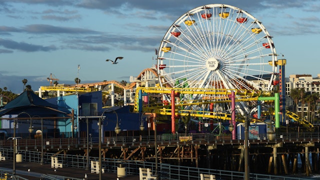 The deserted Santa Monica Pier is seen on May 18, 2020 in Santa Monica, California.