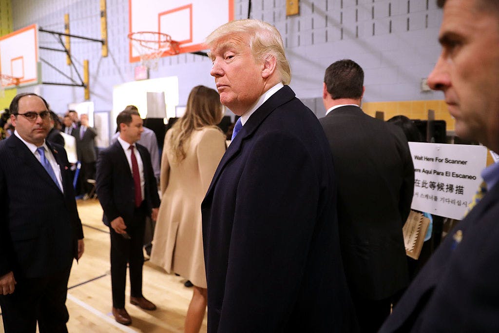 Republican presidential nominee Donald Trump casts his vote on Election Day at PS 59 November 8, 2016 in New York City.