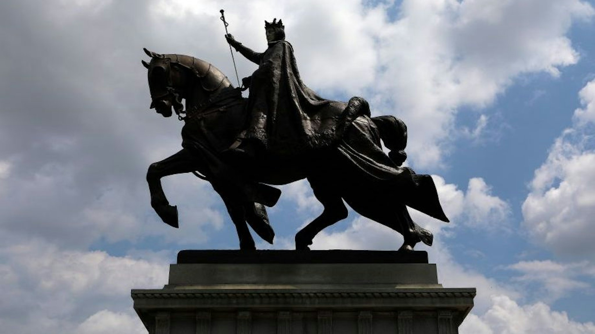 'Apotheosis of St. Louis', a statue of King Louis IX of France, the namesake of St. Louis, Missouri stands outside the St. Louis Art Museum in St. Louis, Missouri on August 10, 2017.