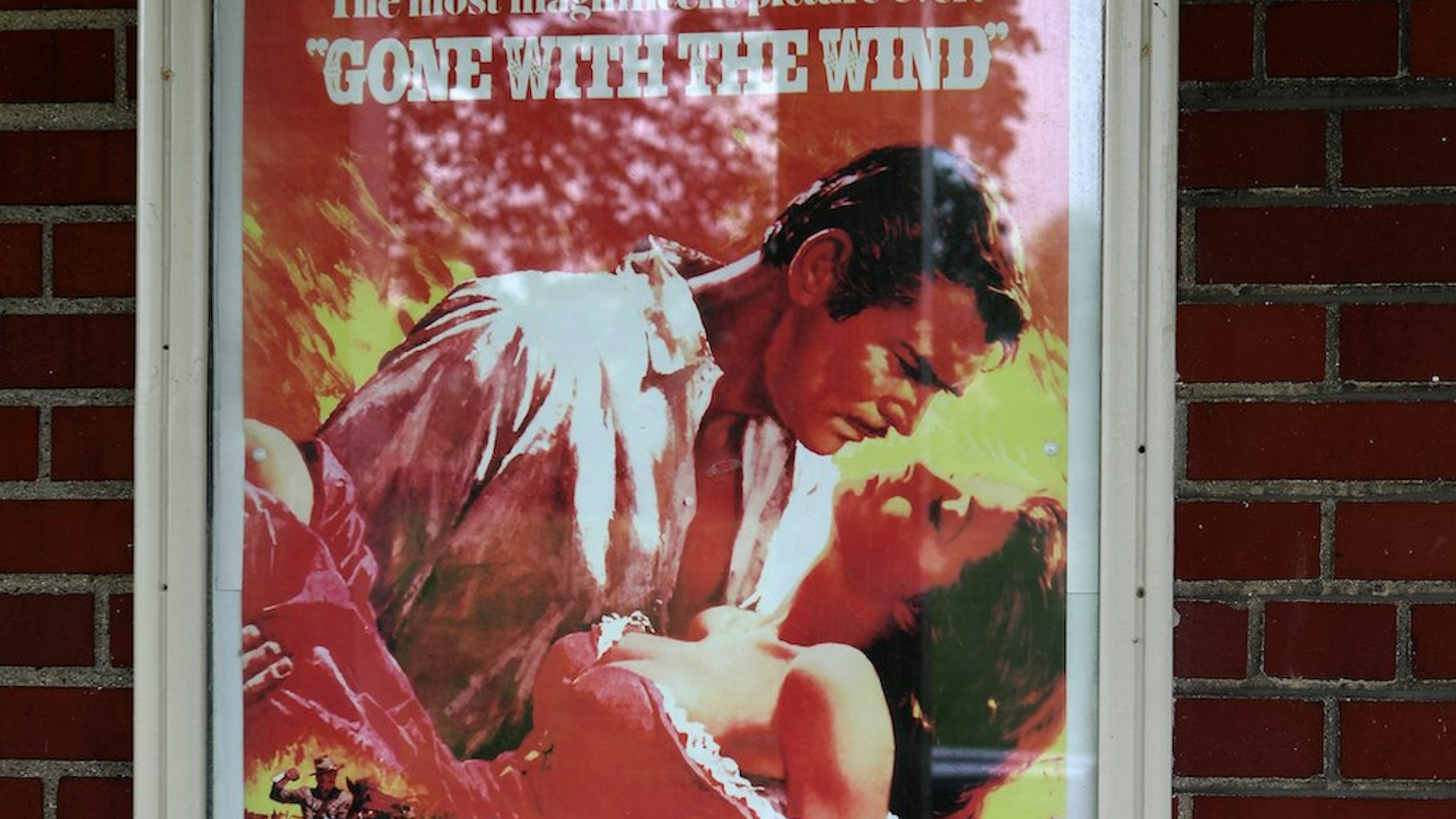 'Gone With The Wind' movie poster displayed outside the Post Theatre, built in 1939 at Historic Fort Wayne in Detroit, Michigan on May 26, 2018. (Photo By Raymond Boyd/Getty Images)