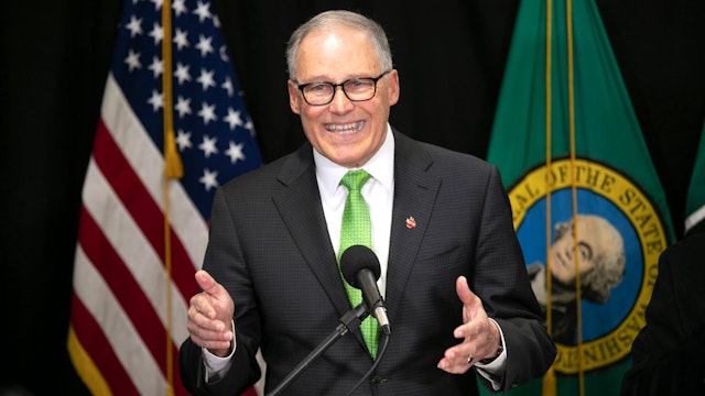 SEATTLE, WASHINGTON - MARCH 11: Washington State Governor Jay Inslee announces measures to help contain the spread of coronavirus at a press conference on March 11, 2020 in Seattle, Washington. The governor banned events with groups of more than 250 people in certain parts of the state, amongst other measures.