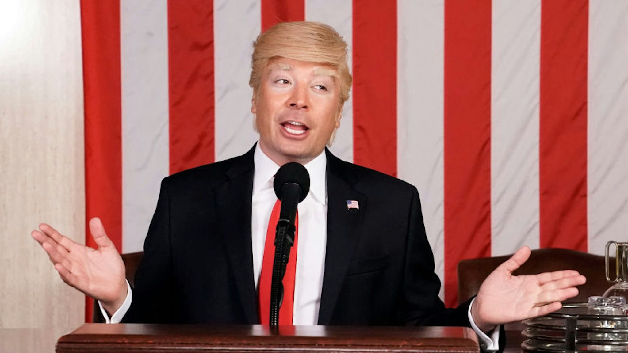 Jimmy Fallon as Donald Trump during "Trump's State of the Union First Draft" on February 5, 2020 -- (Photo by: Andrew Lipovsky/NBC/NBCU Photo Bank via Getty Images)