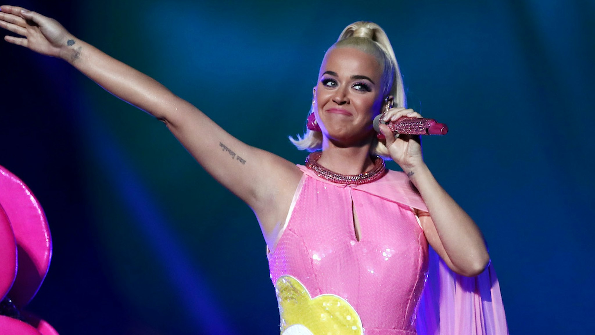 Katy Perry performs during a concert following the ICC Women's T20 Cricket World Cup Final between India and Australia at the Melbourne Cricket Ground on March 08, 2020 in Melbourne, Australia. (Photo by Cameron Spencer/Getty Images)