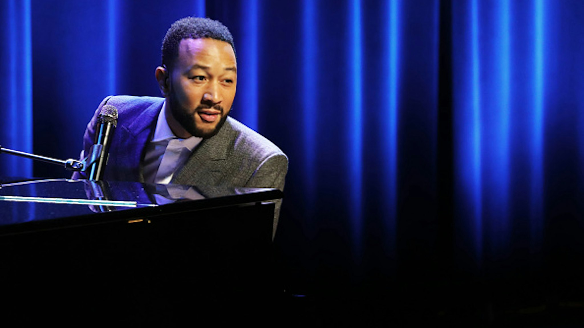 ORANGEBURG, SOUTH CAROLINA - FEBRUARY 26: Musician John Legend performs at a Get Out the Vote Rally with Democratic presidential candidate, Senator Elizabeth Warren (D-MA) at South Carolina State University ahead of South Carolina's primary on February 26, 2020 in Orangeburg, South Carolina. South Carolinians go to the polls on Saturday for what will be a crucial test of African American support for the Democratic candidates for president.