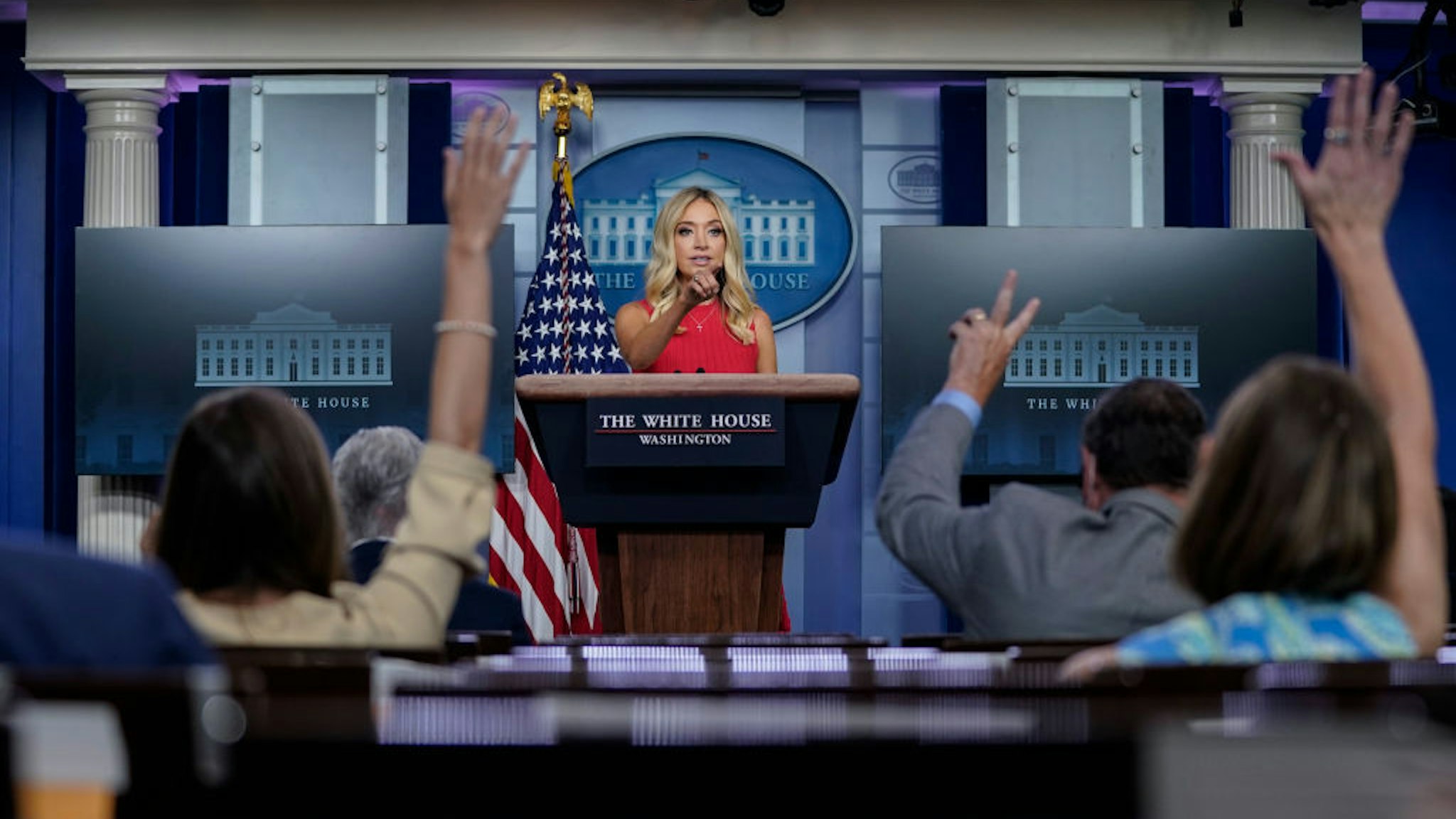 White House Press Secretary Kayleigh McEnany speaks during a press briefing at the White House on June 10, 2020 in Washington, DC. McEnany stated that President Trump does not support any name changes for U.S. military bases named after Confederate generals. (Photo by Drew Angerer/Getty Images)