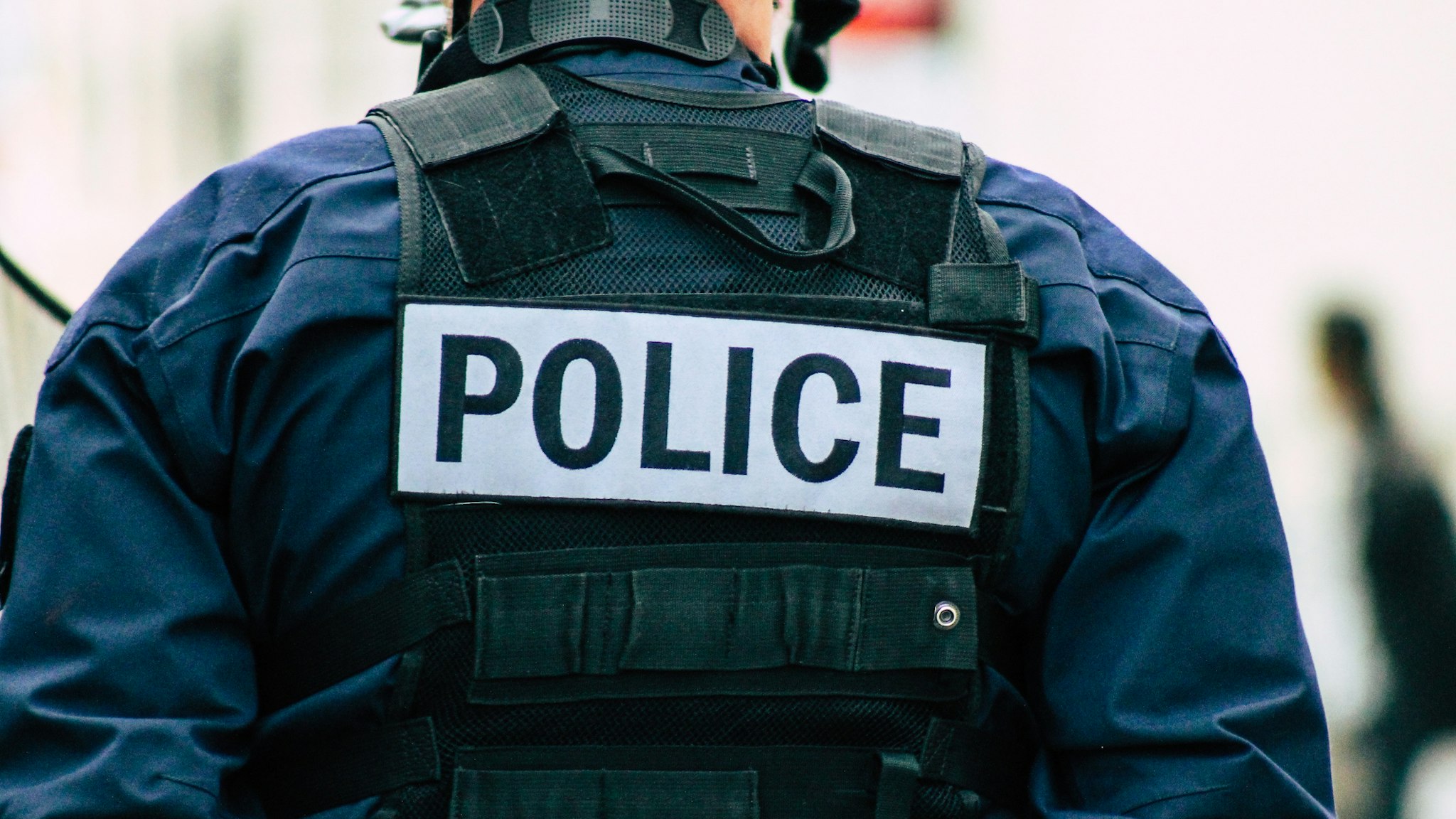 Reims France May 18, 2019 Close up of the French National Police in intervention against the rioters during protests of the Yellow Jackets in the streets of Reims on saturday afternoon (Reims France May 18, 2019 Close up of the French National Police