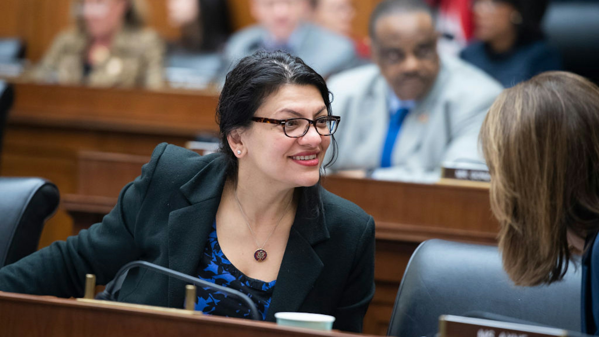 UNITED STATES - FEBRUARY 27: Rep. Rashida Tlaib, D-Mich., attends the House Financial Services Committee markup on the Housing Fairness Act of 2020 and many other amendments in Rayburn Building on Thursday, February 27, 2020. (Photo By Tom Williams/CQ-Roll Call, Inc via Getty Images)