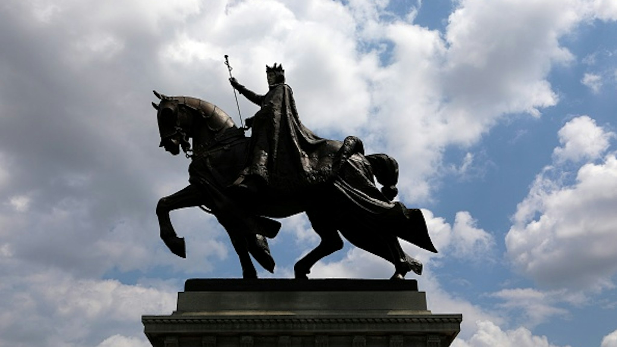 ST. LOUIS - AUGUST 10: 'Apotheosis of St. Louis', a statue of King Louis IX of France, the namesake of St. Louis, Missouri stands outside the St. Louis Art Museum in St. Louis, Missouri on August 10, 2017.