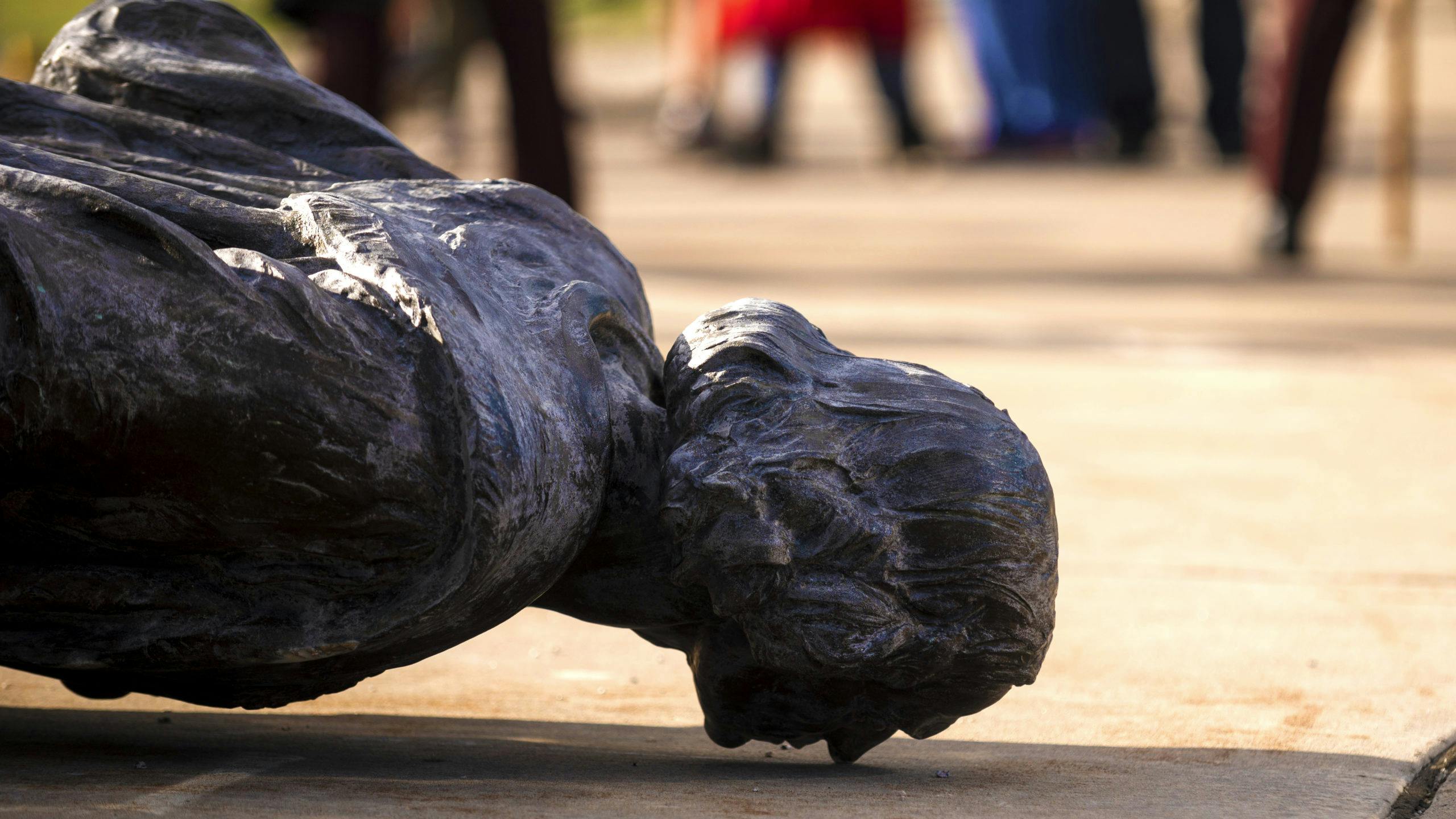 ST PAUL, MN - JUNE 10: A statue of Christopher Columbus, which was toppled to the ground by protesters, is loaded onto a truck on the grounds of the State Capitol on June 10, 2020 in St Paul, Minnesota. The protest was led by Mike Forcia, a member of the Bad River Band of Lake Superior Chippewa, who called the statue a symbol of genocide. Protesters also called for justice for George Floyd.