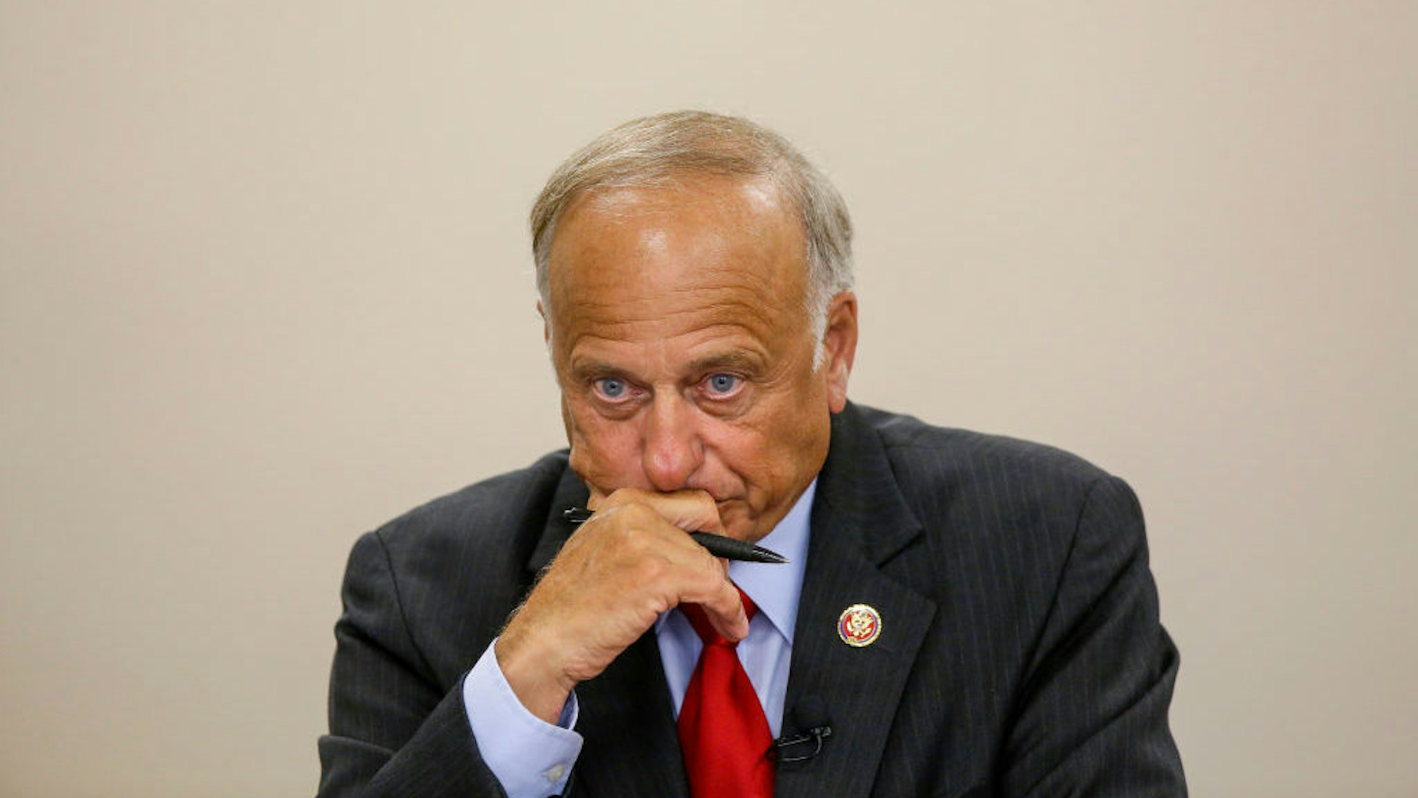 BOONE, IA - AUGUST 13: U.S. Rep. Steve King (R-IA) speaks during a town hall meeting at the Ericson Public Library on August 13, 2019 in Boone, Iowa. Steve King, who was stripped of House committee assignments earlier this year after making racist comments spoke about immigration and the U.S. and Mexico border. (Photo by Joshua Lott/Getty Images)