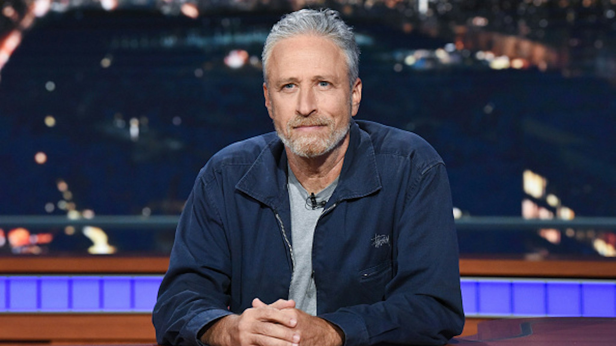 NEW YORK - JUNE 17: The Late Show with Stephen Colbert and guest Jon Stewart during Monday's June 17, 2019 show.