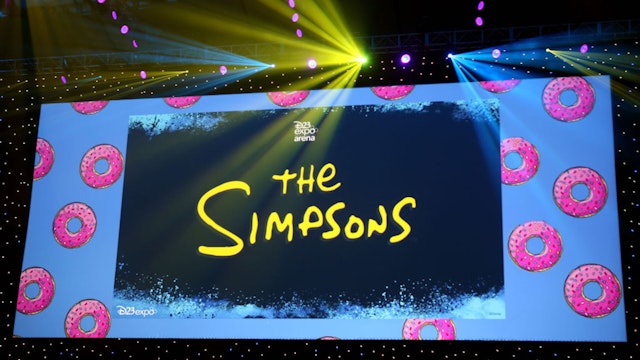 ANAHEIM, CALIFORNIA - AUGUST 24: A view of the screen at The Simpsons! panel during the 2019 D23 Expo at Anaheim Convention Center on August 24, 2019 in Anaheim, California.