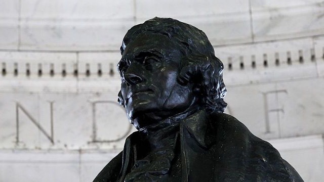 Rudulph Evans' Thomas Jefferson statue sits inside the rotunda of the Thomas Jefferson Memorial on April 10, 2015 in Washington, D.C. (Photo By Raymond Boyd/Getty Images)