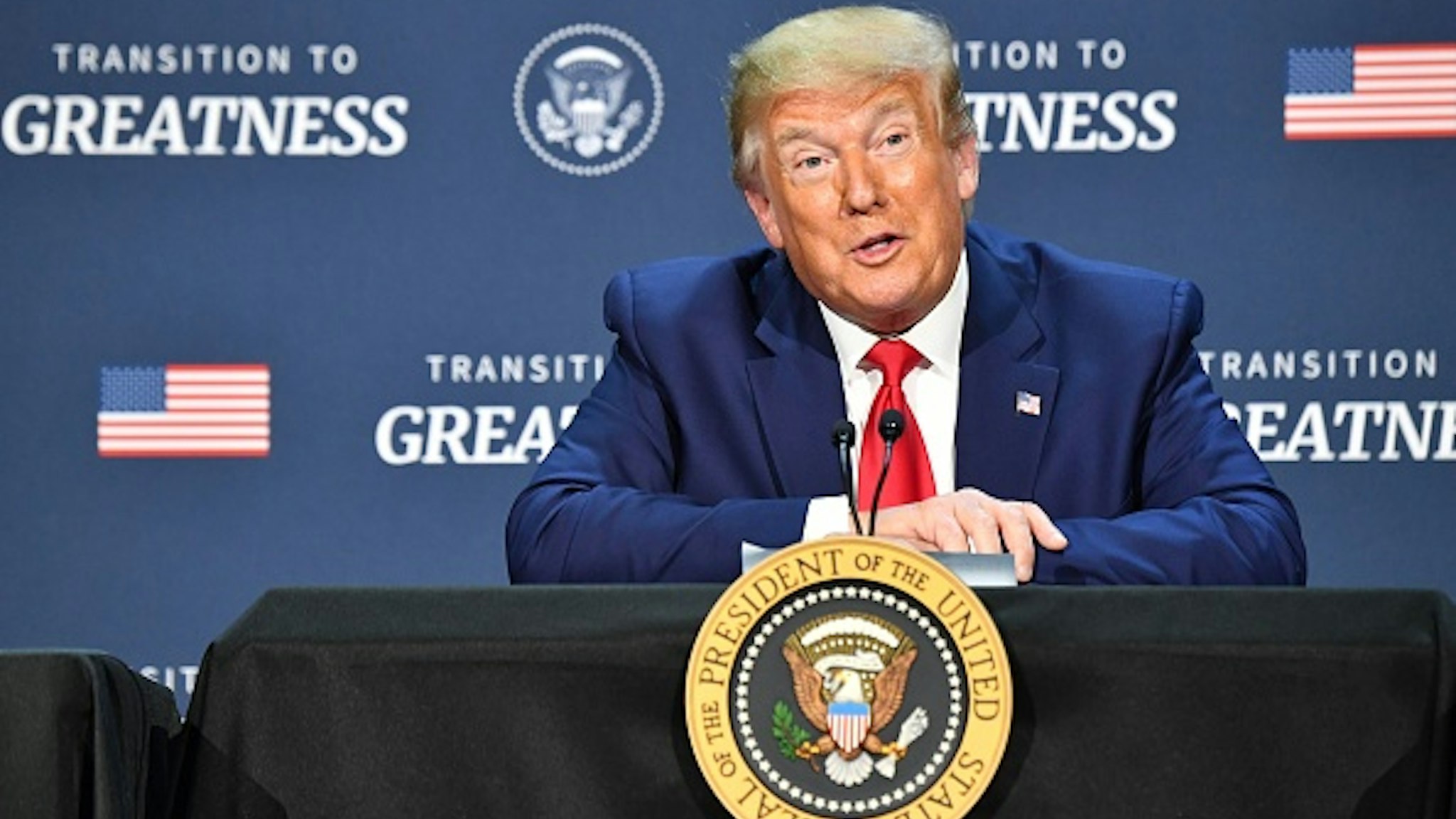 US President Donald Trump hosts a roundtable with faith leaders, law enforcement officials, and small business owners at Gateway Church Dallas Campus in Dallas, Texas, on June 11, 2020.