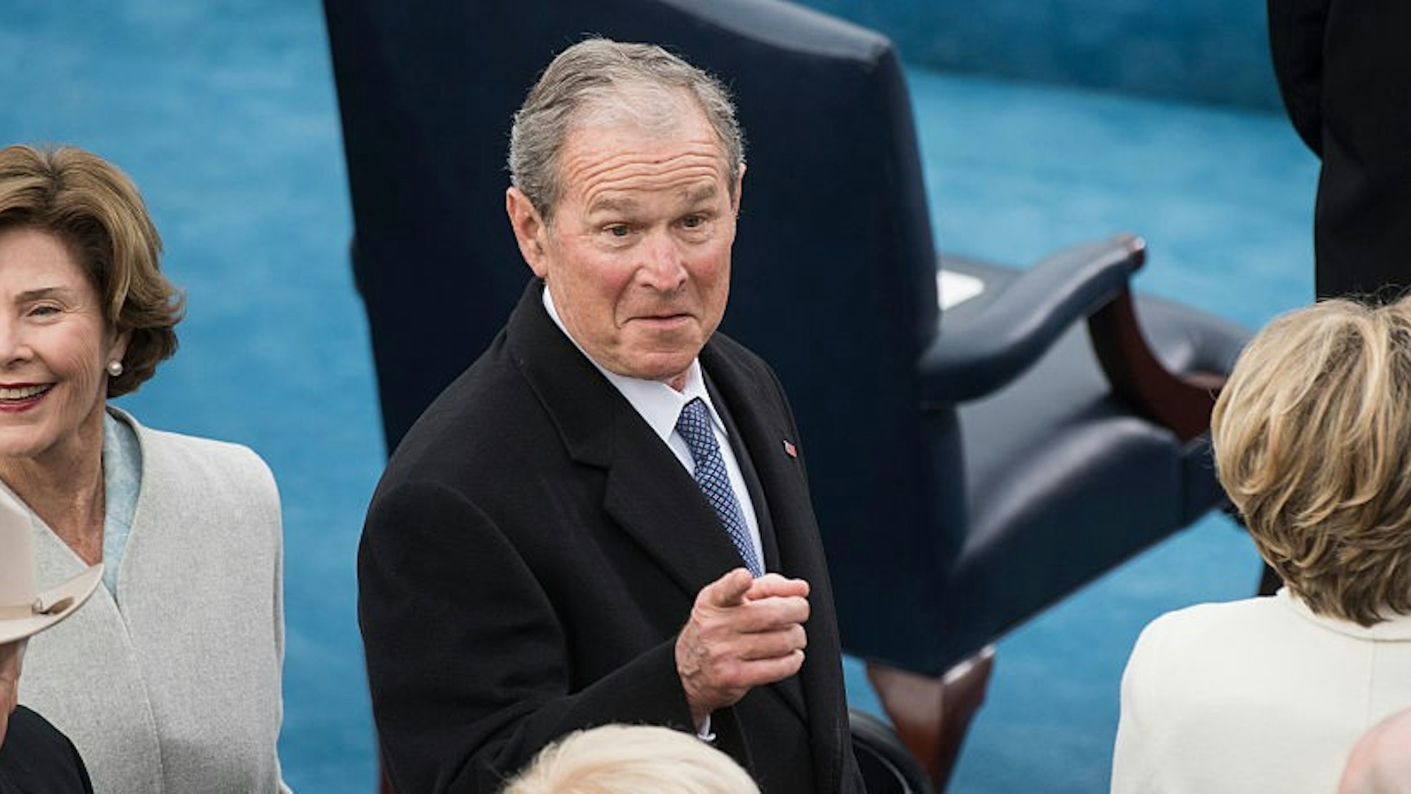UNITED STATES - JANUARY 20: Former President George W. Bush, former first Lady Laura Bush, left, and Secretary Hillary Clinton, right are seen on the West Front of the Capitol before President Donald J. Trump was sworn in as the 45th President of the United States, January 20, 2017. Former Vice President Dick Cheney, left, and his wife Lynne, also appear. (Photo By T