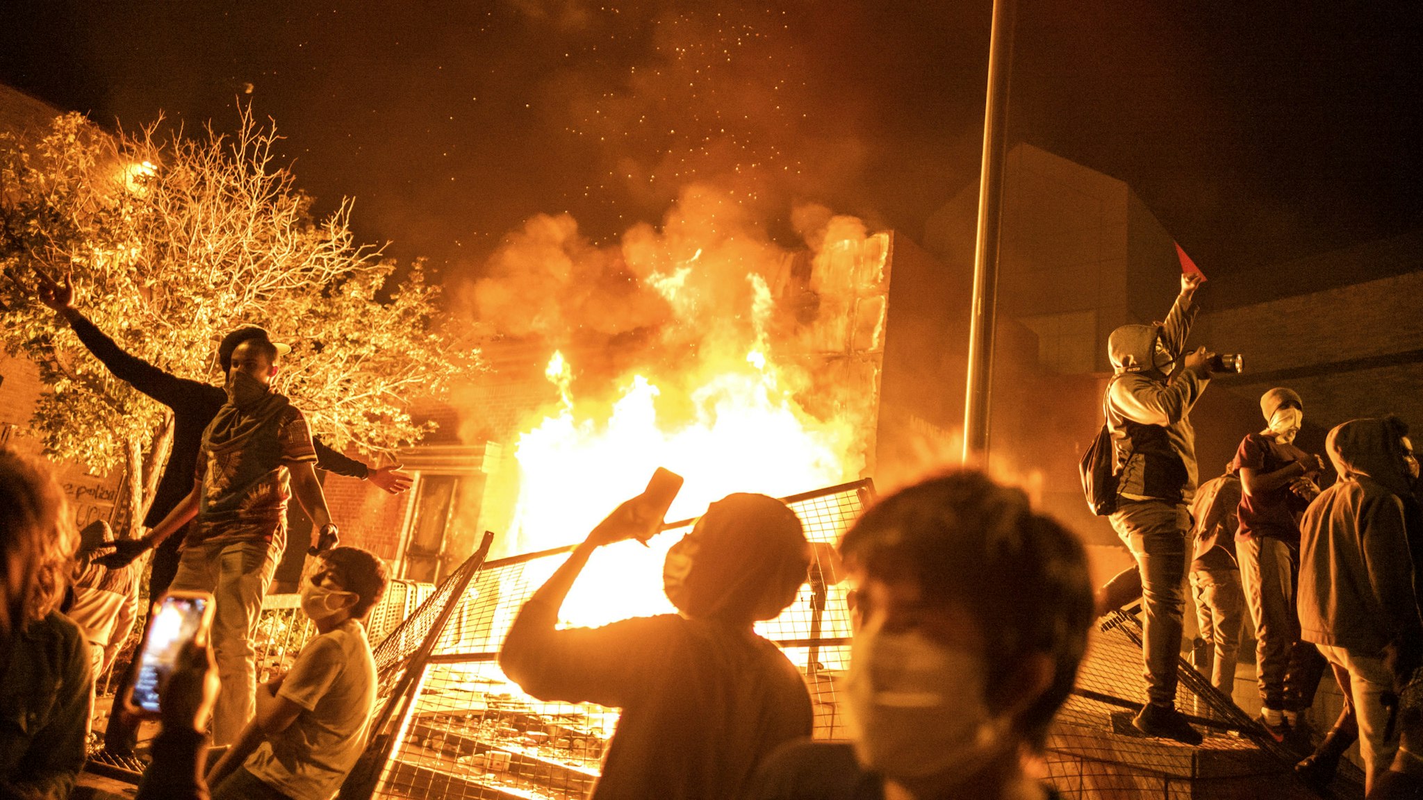 Minneapolis, MN May 28: The Minneapolis 3rd Police Precinct was set on fire by protesters after being evacuated on Thursday night.