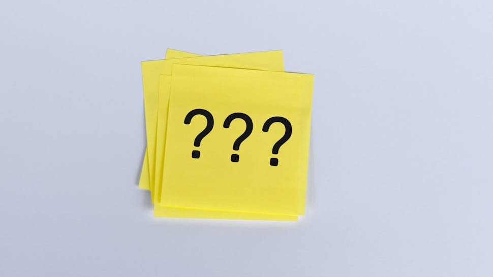 Sticky note question mark.