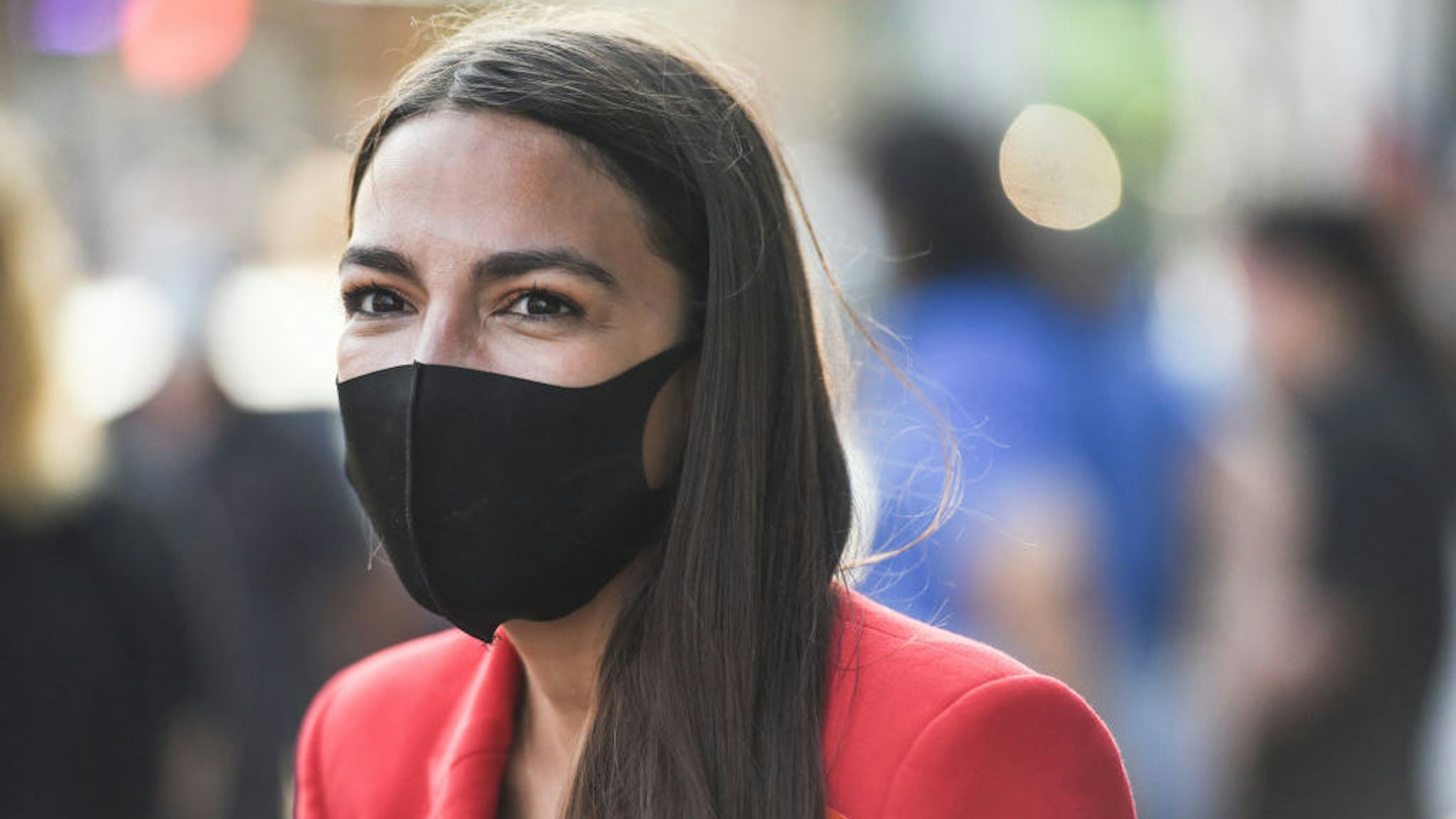 NEW YORK, NY - JUNE 23: Rep. Alexandria Ocasio-Cortez (D-NY) campaigns on June 23, 2020 in the Bronx borough of New York City. Ocasio-Cortez is running for re-election in the 14th congressional district against Michelle Caruso-Cabrera, a former CNBC anchor. (Photo by Stephanie Keith/Getty Images)