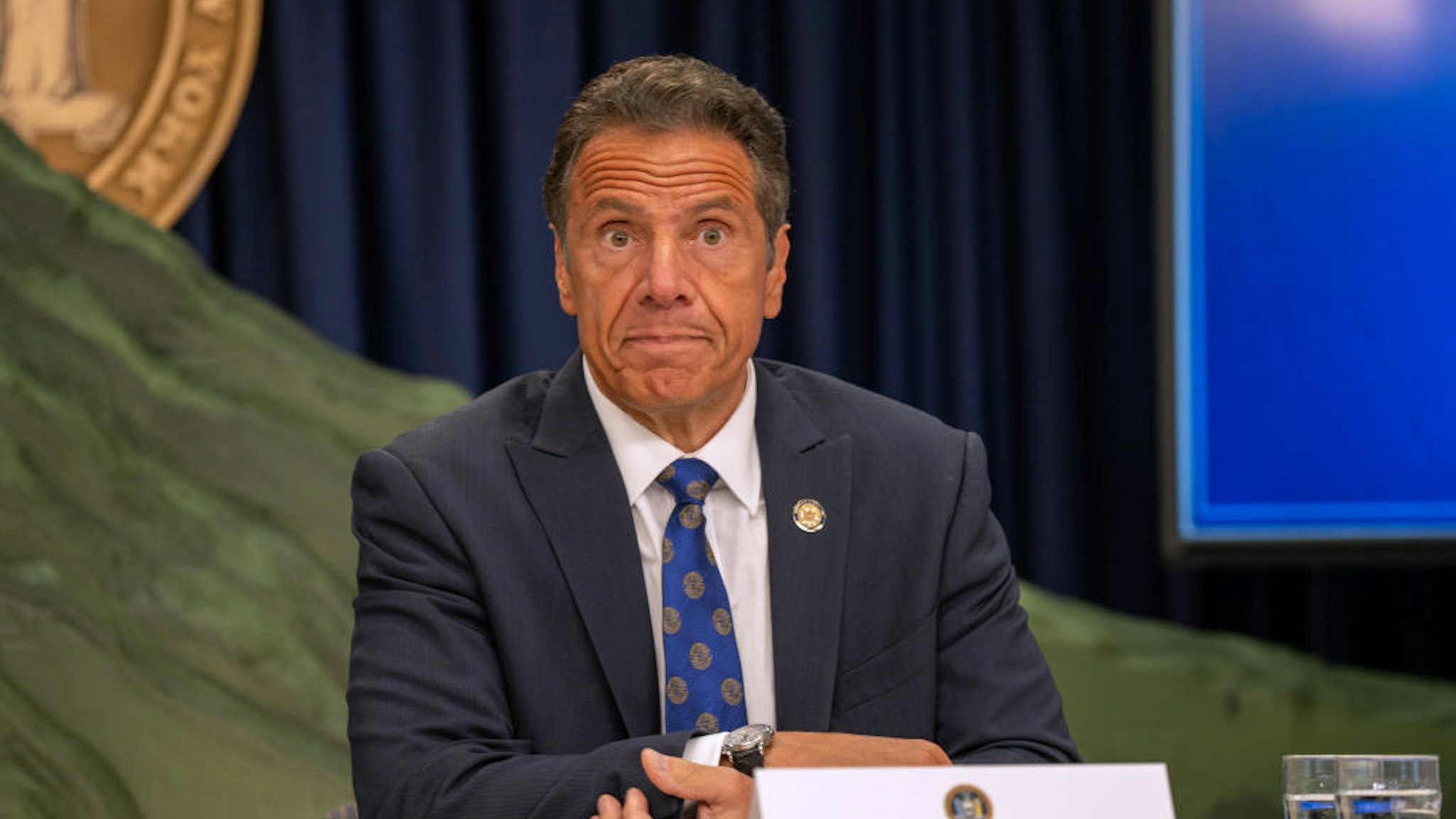 NEW YORK, NY - JULY 6: New York Governor Andrew Cuomo speaks during a COVID-19 briefing on July 6, 2020 in New York City. On the 128th day since the first confirmed case in New York and on the first day of phase 3 of the reopening, Gov. Cuomo asked New Yorkers to continue to be smart while siting the rise of infections in other states. (Photo by David Dee Delgado/Getty Images)