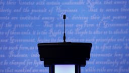 Debate podium A candidates podium seen prior to the start of the third U.S. presidential debate at the Thomas & Mack Center on October 19, 2016 in Las Vegas, Nevada.