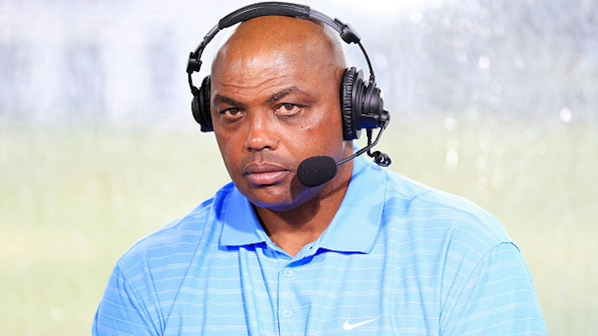 HOBE SOUND, FLORIDA - MAY 24: Charles Barkley commentates from the booth during The Match: Champions For Charity at Medalist Golf Club on May 24, 2020 in Hobe Sound, Florida.