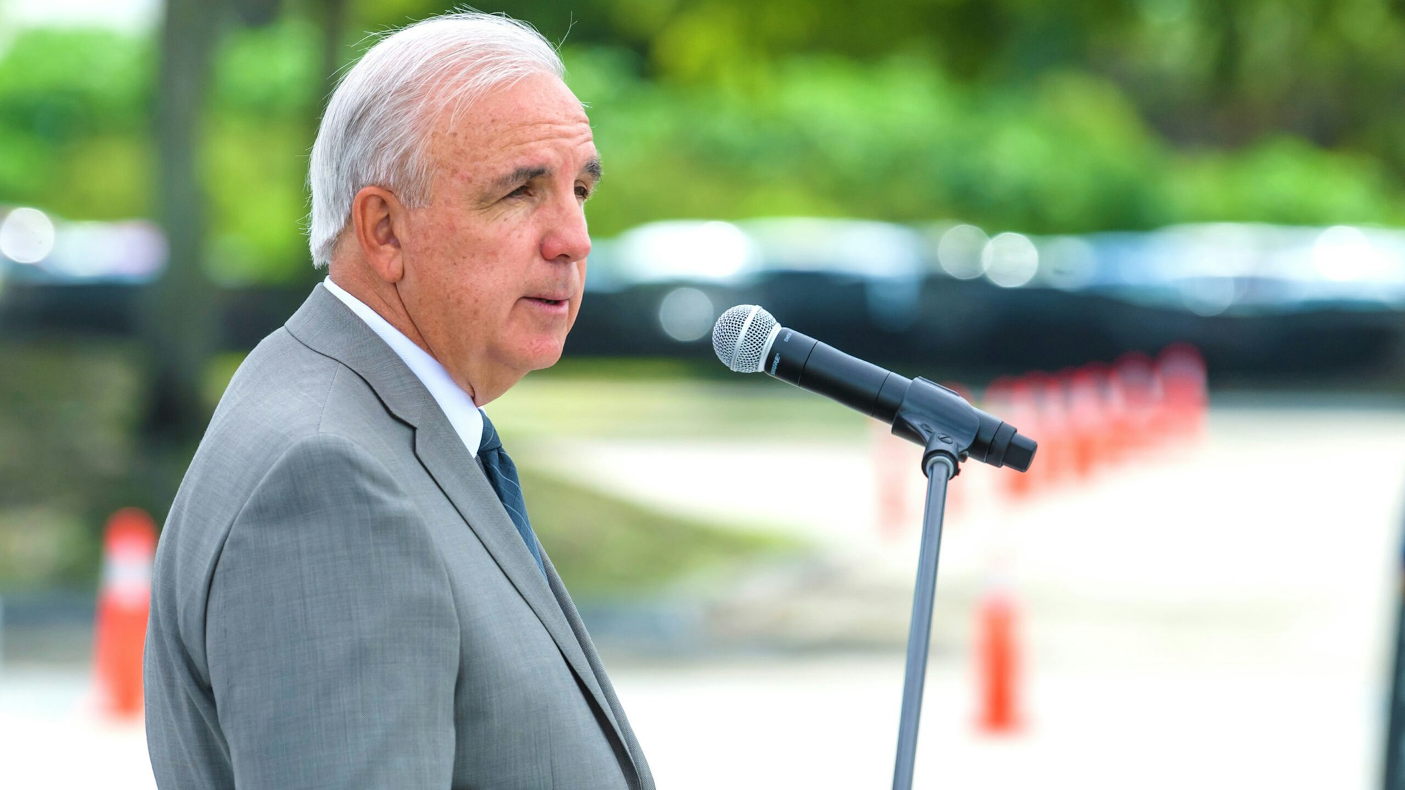 DORAL, FL - JUNE 18: Miami-Dade County Mayor Carlos A. Gimenez speaks during BioReference Laboratories hosts Grand Opening of COVID-19 (Coronavirus) Antibody Testing Collection Event at the Miami International Mall with local Government Officials providing opening remarks on June 18, 2020 in Doral, Florida