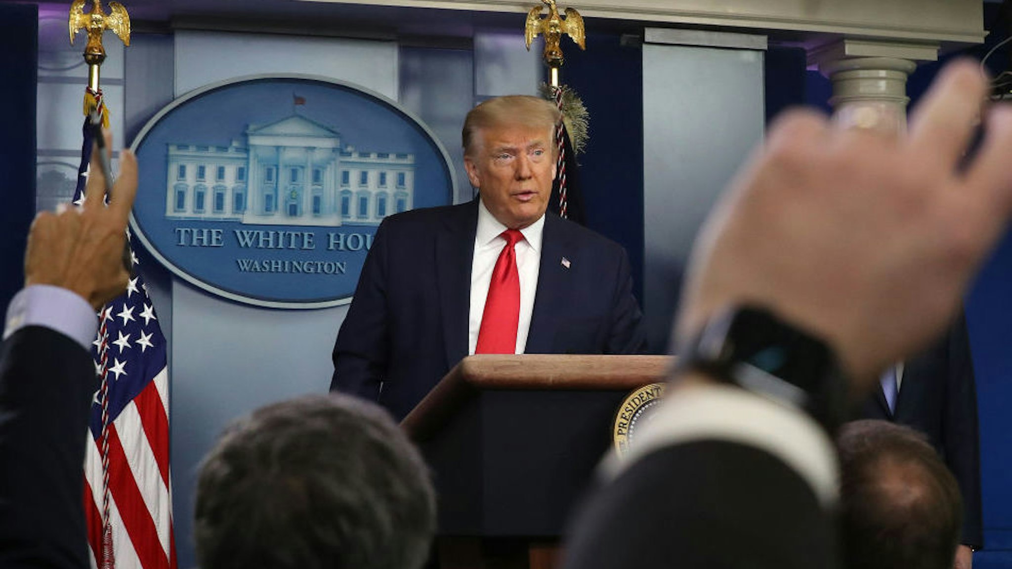U.S. President Donald Trump speaks to the media in the briefing room at the White House on July 2, 2020 in Washington, DC. President Trump spoke about the economy and recent jobs numbers as well as the administration's response to the coronavirus. (Photo by Chip Somodevilla/Getty Images)