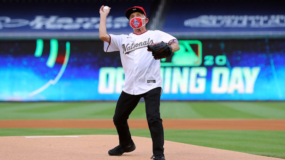 New York Yankees v. Washington Nationals WASHINGTON, DC - JULY 23: Director of the National Institute of Allergy and Infectious Diseases Dr. Anthony Fauci throws out the ceremonial first pitch prior to the game between the New York Yankees and the Washington Nationals at Nationals Park on Thursday, July 23, 2020 in Washington, District of Columbia.