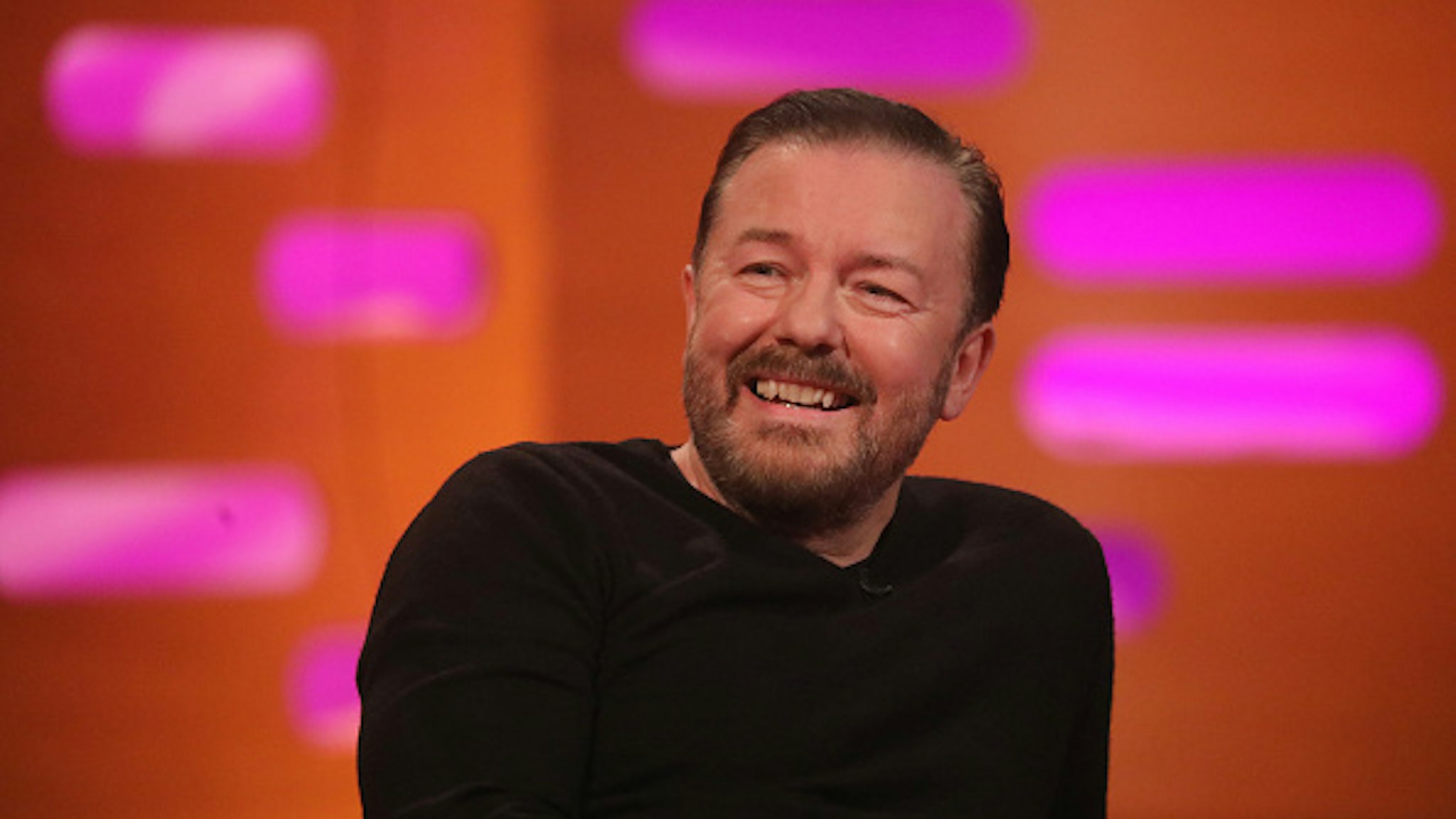 Ricky Gervais during the filming for the Graham Norton Show at BBC Studioworks 6 Television Centre, Wood Lane, London, to be aired on BBC One on Friday evening.