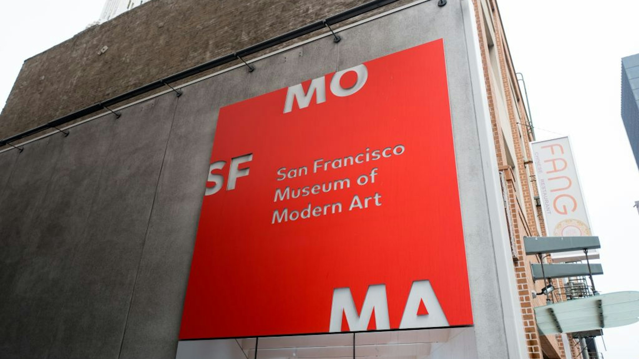 Bright red sign for the San Francisco Museum of Modern Art