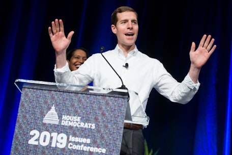Reps. Conor Lamb, D-Pa., and Jahana Hayes, D-Conn., conduct panel discussion on "uniting men and women behind a democratic agenda," at the House Democrats' 2019 Issues Conference at the Lansdowne Resort and Spa in Leesburg, Va. on Thursday, April 11, 2019.