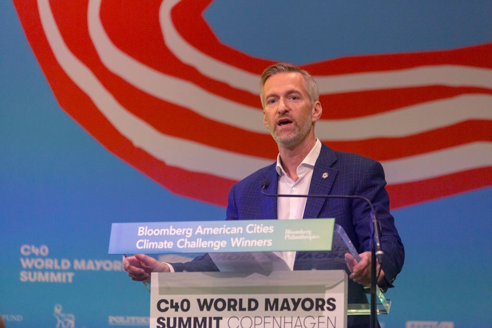Ted Wheeler, Mayor of Portland, speaks during the American Cities Climate Challenge conference at the C40 World Mayors Summit on October 10, 2019 in Copenhagen, Denmark.