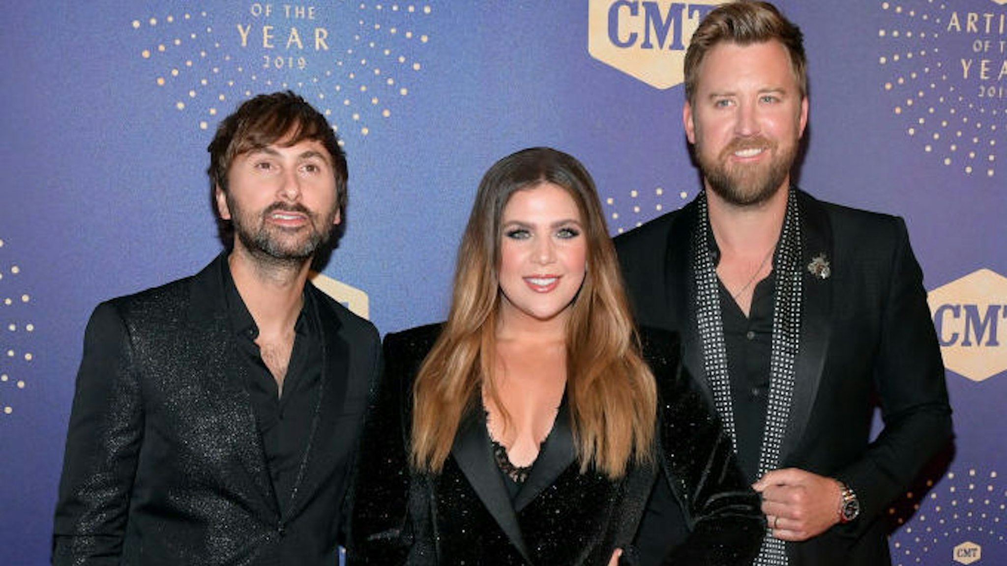 (L-R) Dave Haywood, Hillary Scott and Charles Kelley of Lady Antebellum attend the 2019 CMT Artist of the Year at Schermerhorn Symphony Center on October 16, 2019 in Nashville, Tennessee